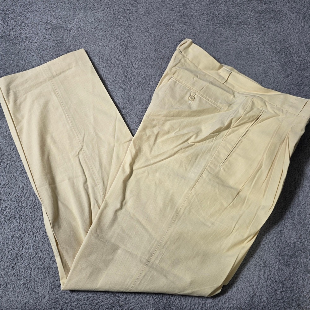 Generra Collection Mens 36 Pleated Trousers Yellow 100% Cotton Tapered Slacks